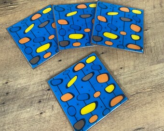 Mid-Century Modern Geometric Art Coasters: handmade wood coaster set of 4