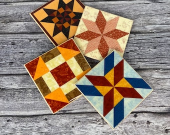 Quilt Square Farmhouse Decor Coasters: Handmade Wood Coasters