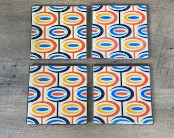 Handmade Atomic Age Coasters: Retro Geometric Pulp Decor, Set of 4