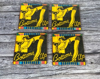 Bottoms Up Cocktail Lounge Coasters: Handmade Wiod Coaster Set