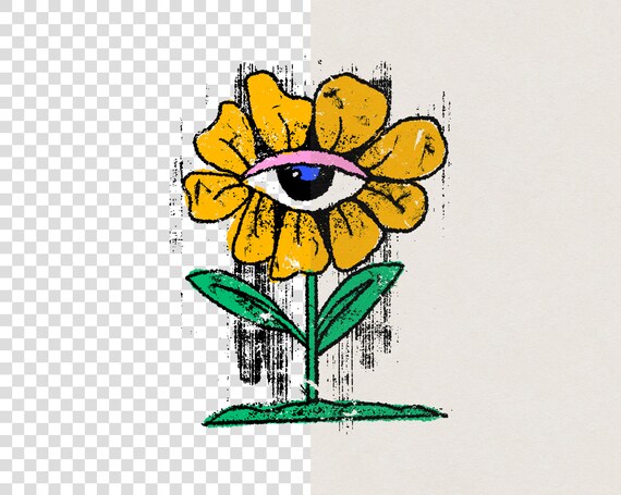 【一点物アート】Icono-Eye-再生-Message Flowers❁ Vintage, Retro, and Grungy Psychedelic Boho Hippie Flower Eye