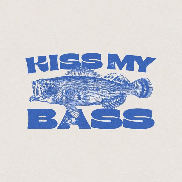 Kiss My Bass Pesca Divertido y Humorístico American Country Lake Life Pescador Retro Vintage Camisa Gráfico Transparente PNG Descarga Digital