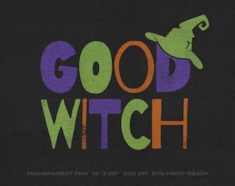 Good Witch Cute Halloween Transparent PNG Digital Download for DTG Printing, DTF, Sublimation, Transfers, etc.
