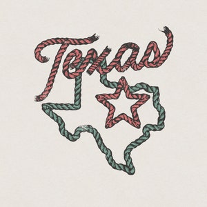 Texas State Western Cowboy Rope Outline American Country Rodeo Retro Vintage Vacation T-Shirt Graphic Transparent PNG Digital Download