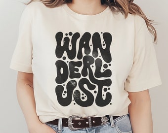 Wanderlust Graphic T-Shirt Boho Hippie Travel Retro Vintage Lettering and Typography Phrase and Saying Unisex Men's Women's Tee