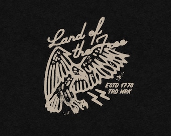 Land of the Free American Bald Eagle for July 4th, Independence Day, Retro Vintage Rock N Roll Transparent PNG Digital Download