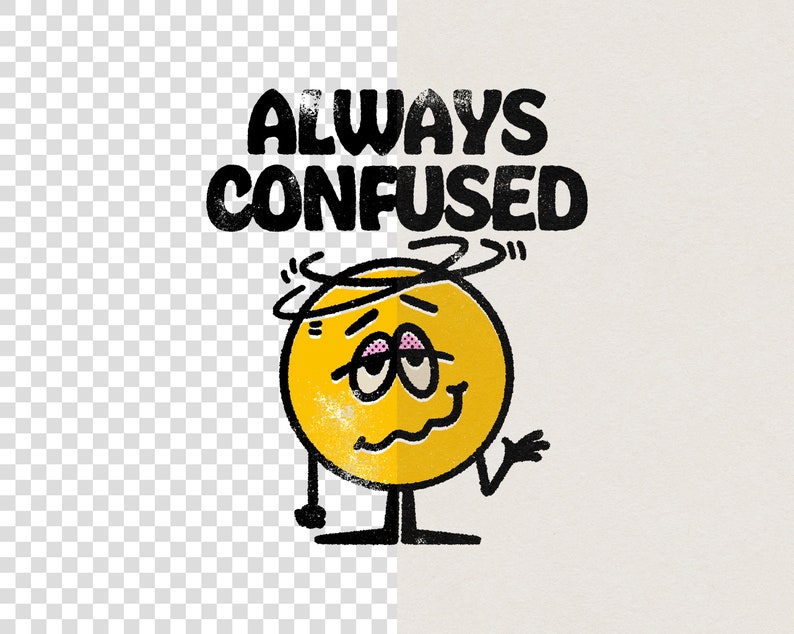 Always Confused Funny Cute Retro Mascot Cartoon Transparent - Etsy