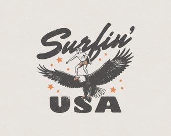 Surfin' USA American Eagle Surfer Beach Boys Fan Art Patriotic Country Western Retro Vintage Shirt Graphic Transparent PNG Digital Download
