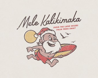 Mele Kalikimaka Bing Crosby Santa Hawaii Retro Christmas Transparent PNG Digital Download