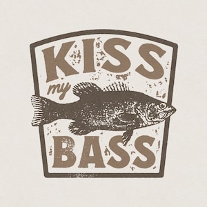 Kiss My Bass Fishing Funny and Humorous American Country Lake Life Fisherman Retro Vintage Shirt Graphic Transparent PNG Digital Download