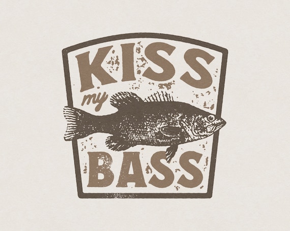 Kiss My Bass Fishing Funny and Humorous American Country Lake Life  Fisherman Retro Vintage Shirt Graphic Transparent PNG Digital Download 