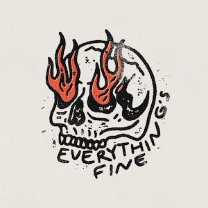 Everything's Fine – Minimalist Funny Skull for Mental Health and Anxiety Vintage Graphic Transparent PNG Digital Download
