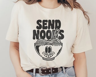 Send Noods Graphic T-Shirt Cute Retro Vintage Bowl of Ramen Noodles Mascot Cartoon Character Unisex Men's Women's Tee