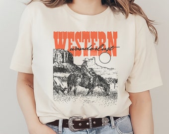 Western Wanderlust Graphic T-Shirt American Western Country Desert Cowboy Travel Horse Mountains USA Retro Vintage Unisex Men's Women's Tee