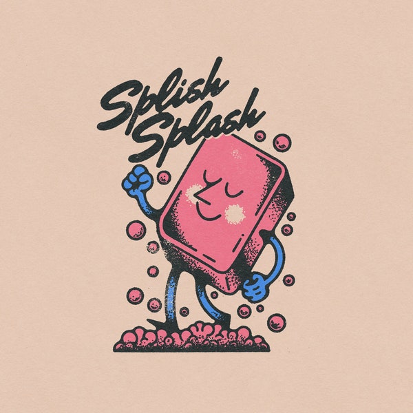 Splish Splash Retro Vintage Soap Mascot Transparent PNG Digital Download