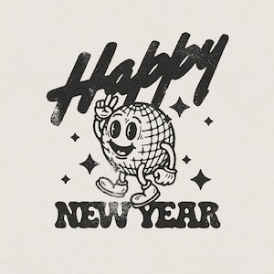 Happy New Year Disco Ball Drop – Retro Vintage New Year's Eve, New Year's Day Transparent PNG Digital Download