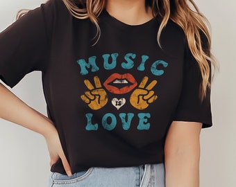 Music Is Love Graphic T-Shirt Music Festival Girl Hippie Boho Hipster Rock N Roll Psychedelic Retro Vintage Unisex Men's Women's Tee