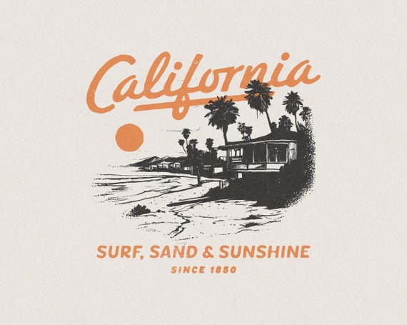 California Retro Vintage Vacation Destination Summer Surf Beach
