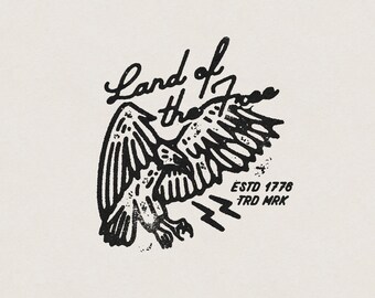 Land of the Free American Bald Eagle for July 4th, Independence Day, Retro Vintage Rock N Roll Transparent PNG Digital Download