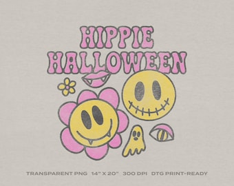 Retro Hippie Halloween Transparent PNG Digital Download for DTG Printing, DTF, Sublimation, Transfers, etc.