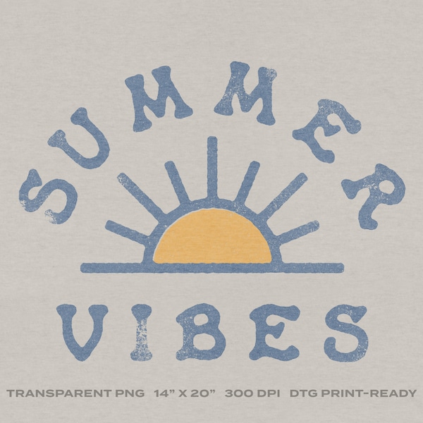 Summer Vibes Beach Transparent PNG Digital Download for DTG Printing, DTF, Sublimation, Transfers, etc.