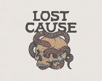 Lost Cause Wild West Snake Skull American Traditional Tattoo Cowboy Outlaw Retro Vintage Shirt Graphic Transparent PNG Digital Download