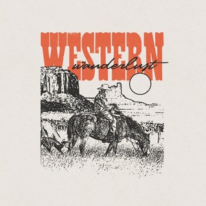 Western Wanderlust American Western Country Cowboy Travel Horse Mountains USA Retro Vintage T-Shirt Graphic Transparent PNG Digital Download