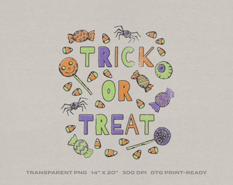 Trick or Treat Candy Halloween Transparent PNG Digital Download for DTG Printing, DTF, Sublimation, Transfers, etc.