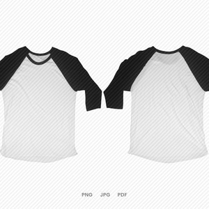 Puede incluir: Una camiseta de béisbol blanca con mangas negras. La camiseta se muestra desde el frente y la espalda.