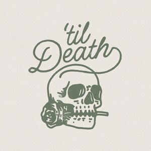 Til Death Vintage Skull Traditional Tattoo Line Work Illustration P&Co Style Retro T-Shirt Graphic Transparent PNG Digital Download