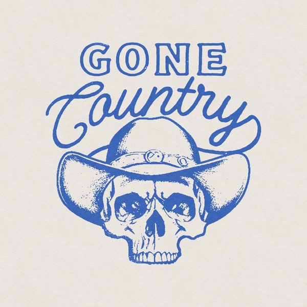 Gone Country Vintage Cowboy Outlaw Skull Traditional Tattoo Illustration P&Co Style Retro T-Shirt Graphic Transparent PNG Digital Download