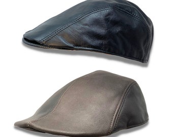 Men's flat cap, genuine leather, leather cap, peaked cap