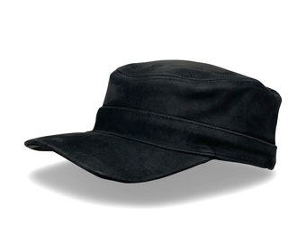 Men's baseball cap real leather peaked cap baseball cap black nubuck