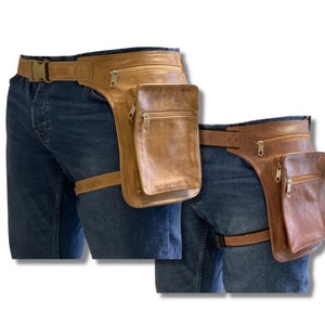 Sac de jambe en cuir véritable pour hommes et femmes, sac de jambe de moto