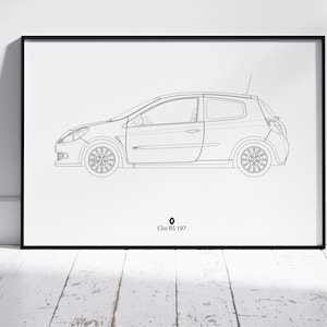 Renault Sport Clio 197 Blueprint Poster, Wall Decor, Wall Art, Exclusive Print