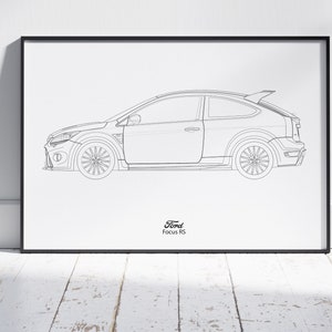 Ford Focus RS Mk2 Blueprint, Sports Car, Wall Decor, Wall Art, Exclusive Print