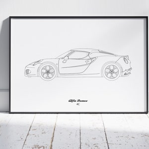 Alfa Romeo 4C Blueprint, Sports Car, Wall Decor, Wall Art, Exclusive Print