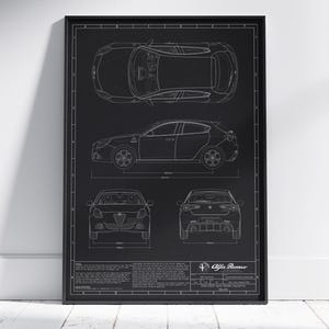 2016-2020 Alfa Romeo Giulietta Veloce Blueprint Car Poster, Wall Decor, Wall Art, Exclusive Print