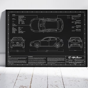 2016-2020 Alfa Romeo Giulietta Veloce Blueprint Car Poster, Wall Decor, Wall Art, Exclusive Print