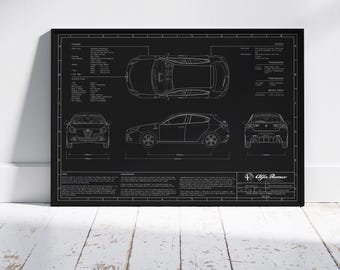 2016-2020 Alfa Romeo Giulietta Veloce Blueprint Car Poster, Wall Decor, Wall Art, Exclusive Print