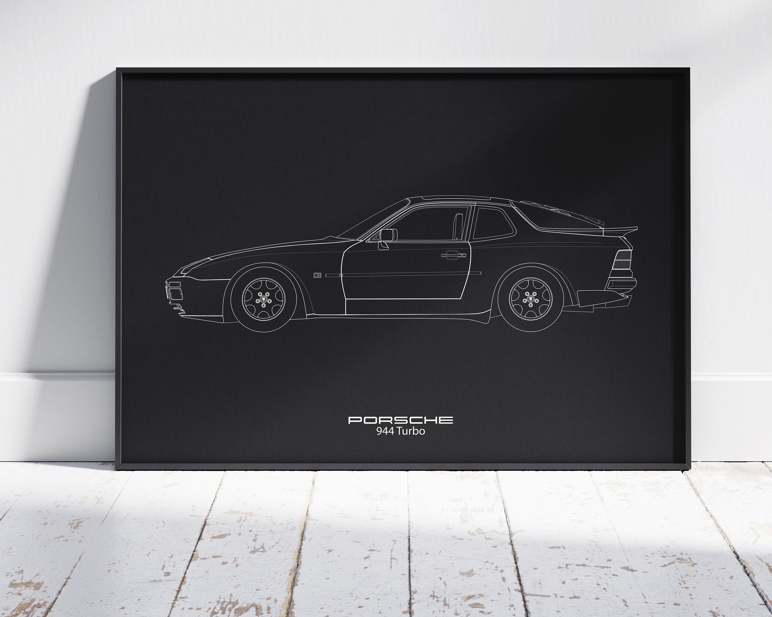Porsche 944 Turbo Blueprint, Sports Car, Wall Decor, Wall Art