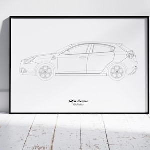 Alfa Romeo Giulietta Blueprint Poster, Hot Hatchback, Wall Decor, Wall Art, Exclusive Print