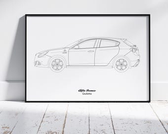 Alfa Romeo Giulietta Blueprint Poster, Hot Hatchback, Wall Decor, Wall Art, Exclusive Print