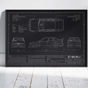 1993 Alfa Romeo 155 V6 Ti DTM Blueprint Poster, Race Car, Wall Decor, Wall Art, Exclusive Print