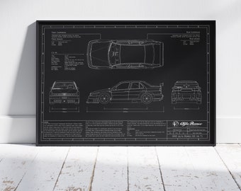 1993 Alfa Romeo 155 V6 Ti DTM Blueprint Poster, Race Car, Wall Decor, Wall Art, Exclusive Print