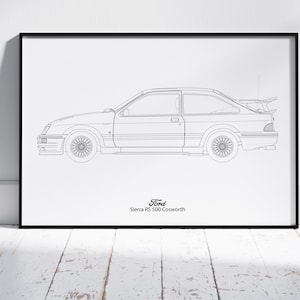 Ford Sierra RS500 Cosworth Sideshot Blueprint, Sports Car, Wall Decor, Wall Art, Exclusive Print