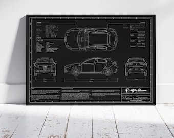 2010-2016 Alfa Romeo Giulietta QV Blueprint Car Poster, Wall Decor, Wall Art, Exclusive Print