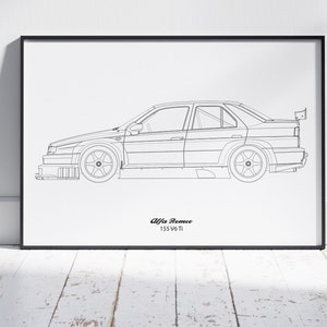 Alfa Romeo 155 V6 Ti DTM Blueprint Poster, Race Car, Wall Decor, Wall Art, Exclusive Print