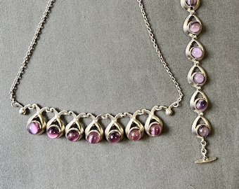 Hermann Siersbol, silver, vintage, choker and bracelet set, circa 1960. Denmark Sterling Denmark. H.S.