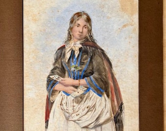 Acuarela firmada Harrison ... y fechada en 1840 , gitana , watercolor ,